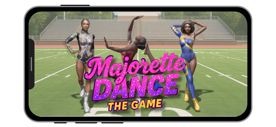 iPhone displaying Majorette Dance The Game, HBCU majorette dancers perform on a turf football field