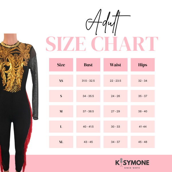 Adult size chart for majorette uniforms