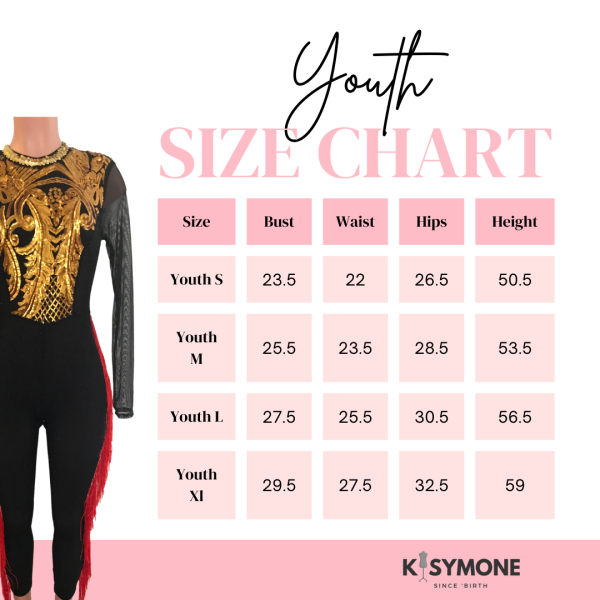 Youth size chart for majorette uniforms