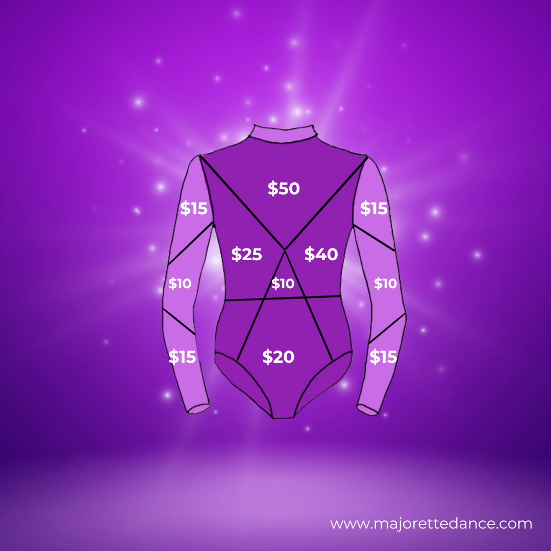 purple leotard with different amounts to donate