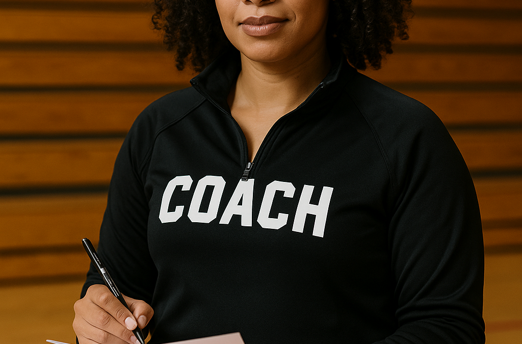 black woman dance team coach prepares paperwork