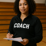 black woman dance team coach prepares paperwork