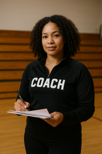 black woman dance team coach prepares paperwork