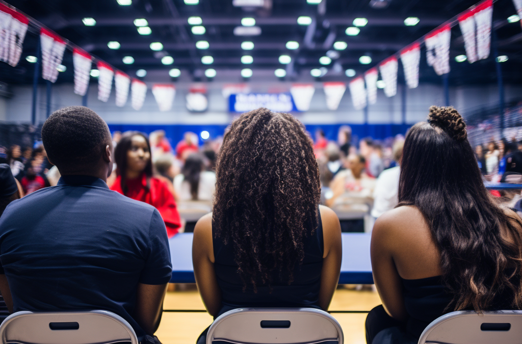 3 judges sit at a table and watch a majorette dance performance