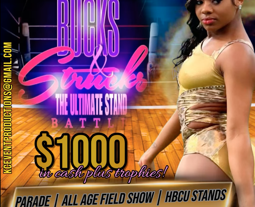 girl poses in gold dance costume for competition flyer